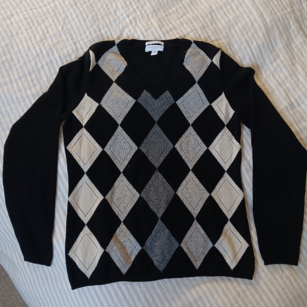 Charter Club V-Neck Sweater with Black and Cream Argyle